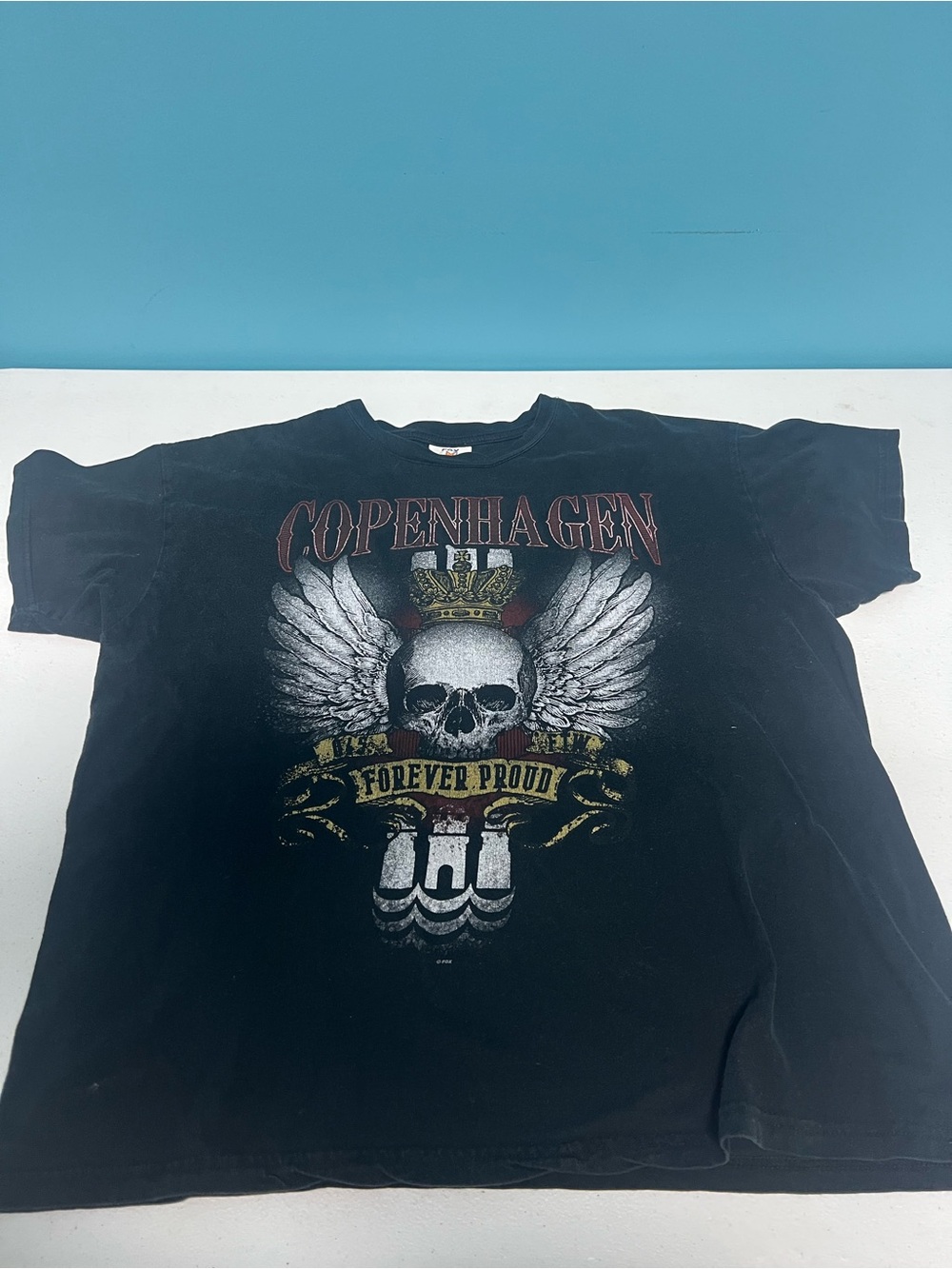 Vintage Fox Copenhagen Forever Proud Skull Graphic Tee - Black. Size large.